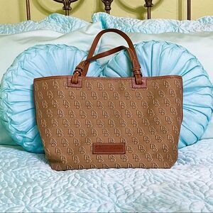 Dooney Brown DB Pattern Coated Cotton Shoulder Bag